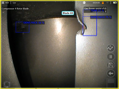 Gas power assist analytic detecting defect in blade.