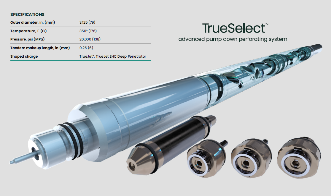 TrueSelect advanced pump down perforating system specifications.