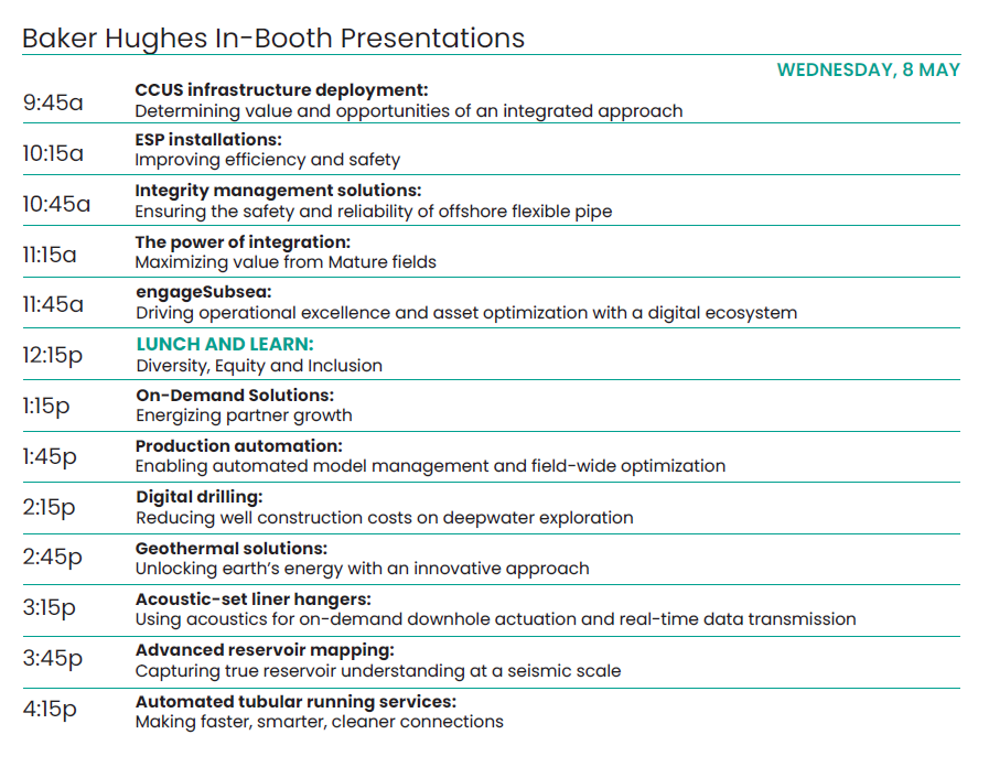 Baker Hughes In-Booth Schedule Day 3