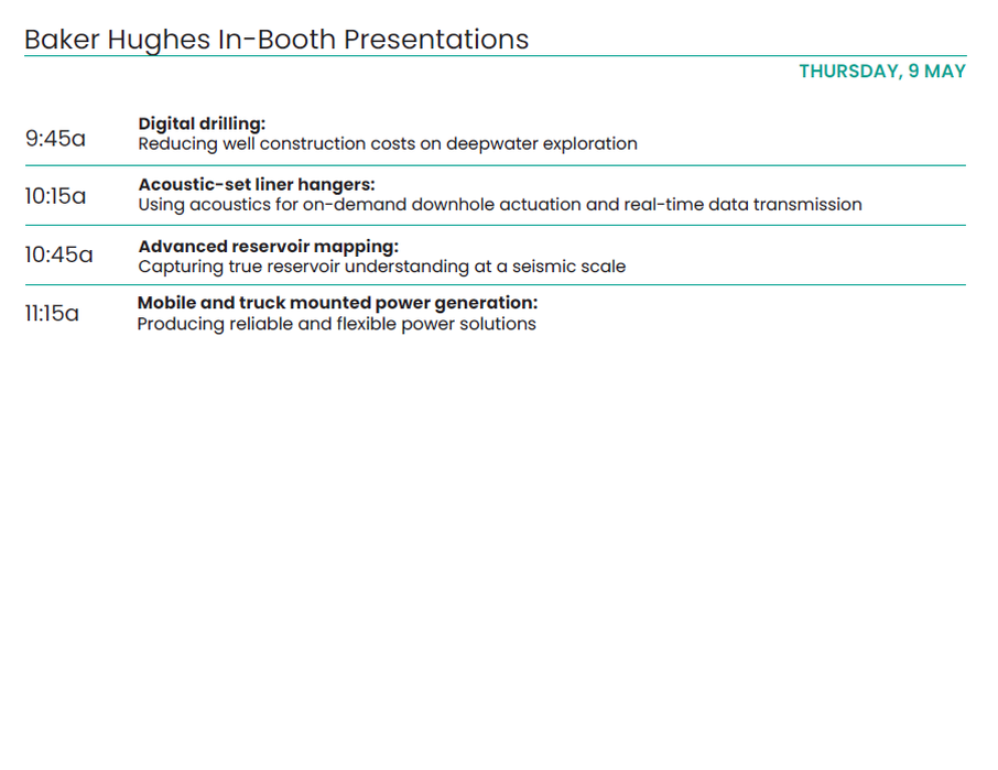 Baker Hughes In-Booth Schedule Day 4