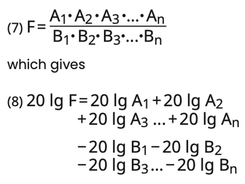 As the dB is a logarithmic value the advantage is offered, when dealing with rational expressions, such as: