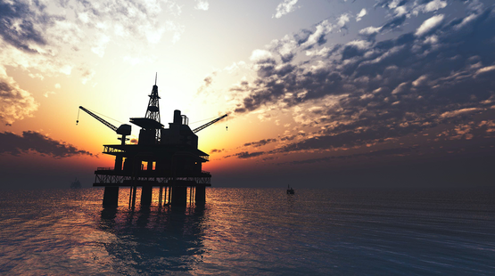 Photo of an offshore rig in the North Sea.