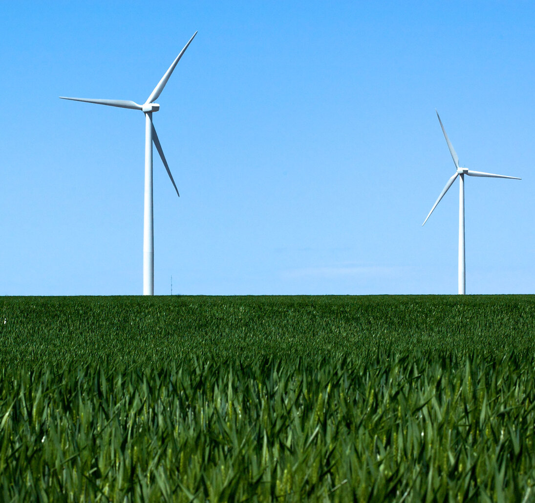 Photo of a wind turbine farm