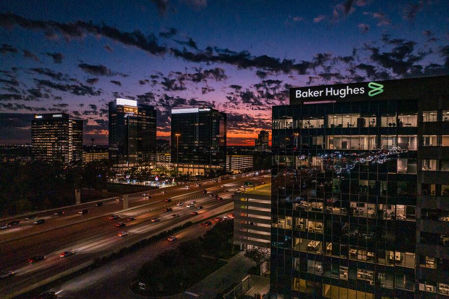 Baker Hughes HQ, in Houston energy corridor at night
