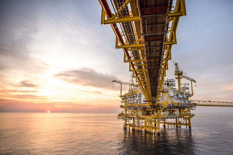 Photo of an offshore oil rig.