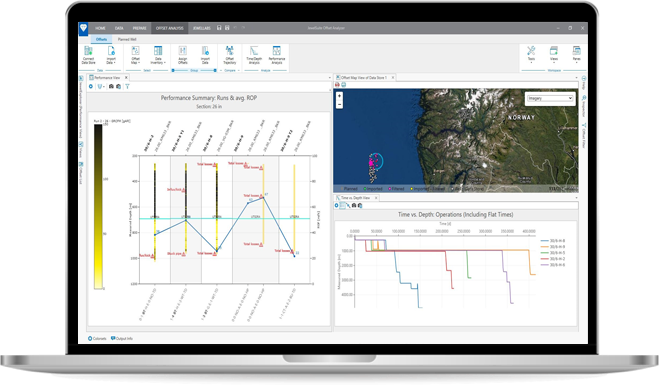 JewelSuite Offset Well Analyzer on a laptop.