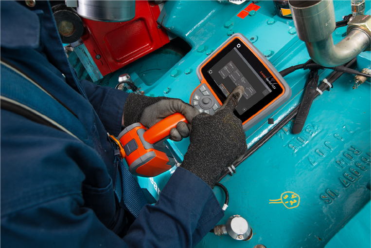 Everest Mentor Flex video borescope used in an inspection of an engine.