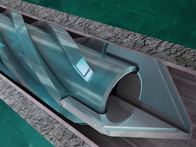 Animation still of the HEAVY METAL swarf free section milling tool