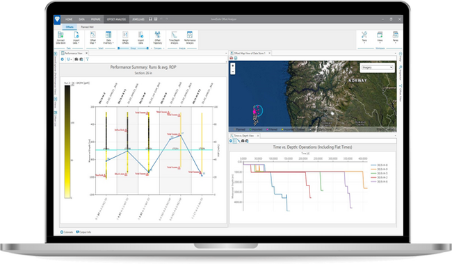 JewelSuite Offset Well Analyzer on a laptop.