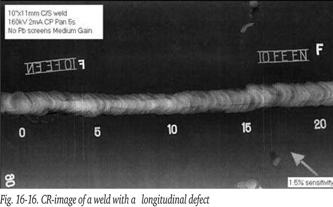 CR-image of a weld with a longitudinal defect