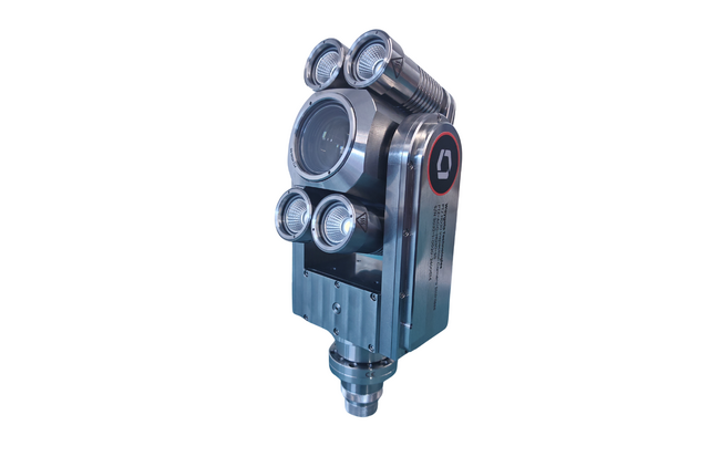 Close up image of the Ca-Zoom inspection camera stainless steel camera head that is extra durable for nuclear inspections