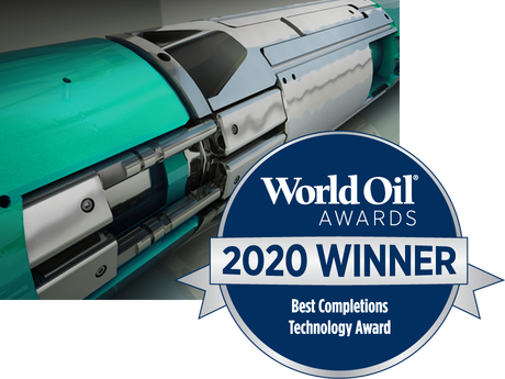 Animation still of the SureCONNECT downhole intelligent wet-mate system with the 2020 World Oil Award logo.