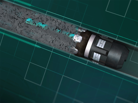 Animation still of an extended-lateral milling tool, Versa-drive.