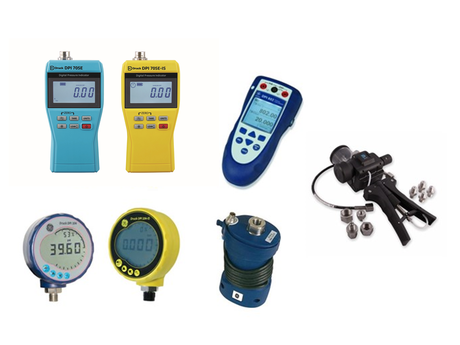 Display of Pressure Indicators, Pressure Gauge Calibrators, Hand Pumps and Electrical Loop Calibrators by Druck