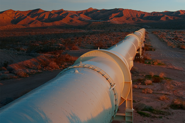 Photo of a production pipeline in the desert.