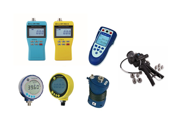 Display of Pressure Indicators, Pressure Gauge Calibrators, Hand Pumps and Electrical Loop Calibrators by Druck