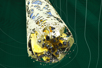 Animation still of a drill bit being controlled by the i-Trak automated hydraulics optimization service.