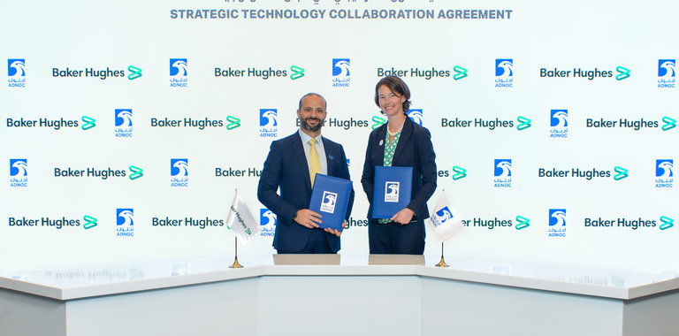 Zaher Ibrahim and Sophie Hildebrand after signing MOU at ADIPEC