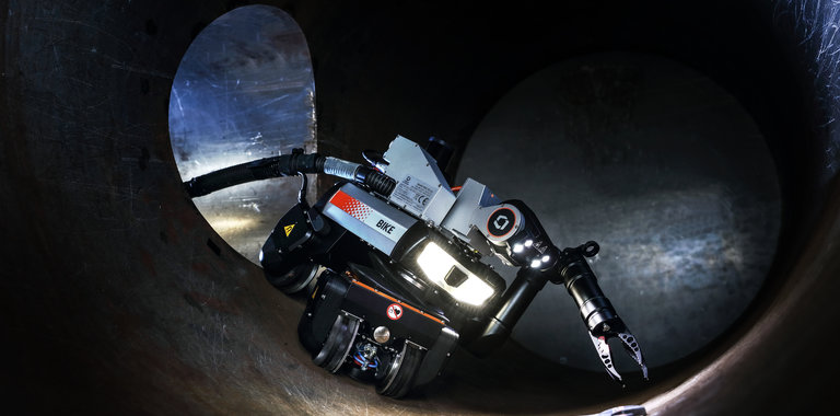 BIKE crawler robot conducting a confined space inspection as part of Robotics-as-a-Service.