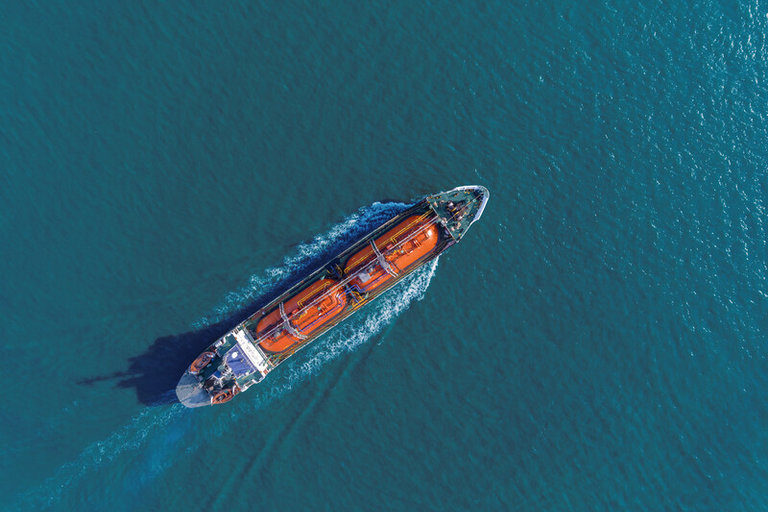 Transport ship in sea